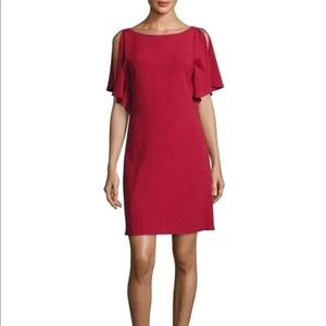 Theory Women Red  Andzelika Rosina Crepe Shift Dress Flutter Sleeves , sz 8